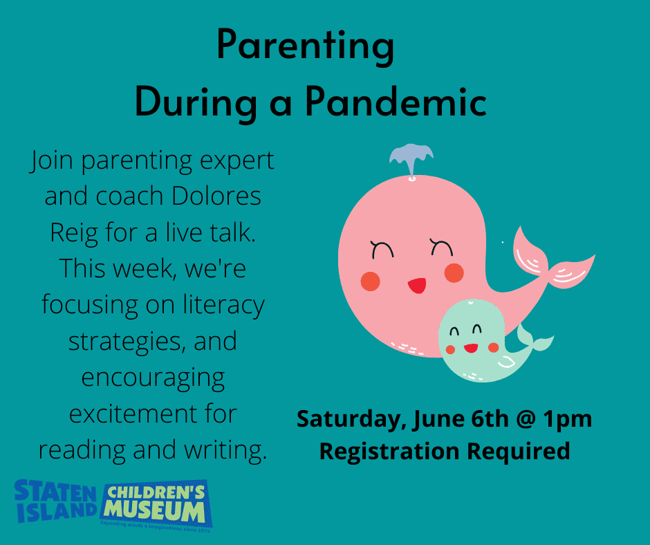 Parenting During a Pandemic Parent Whale and Child Whale next to Text Promoting our series Parenting During a Pandemic
