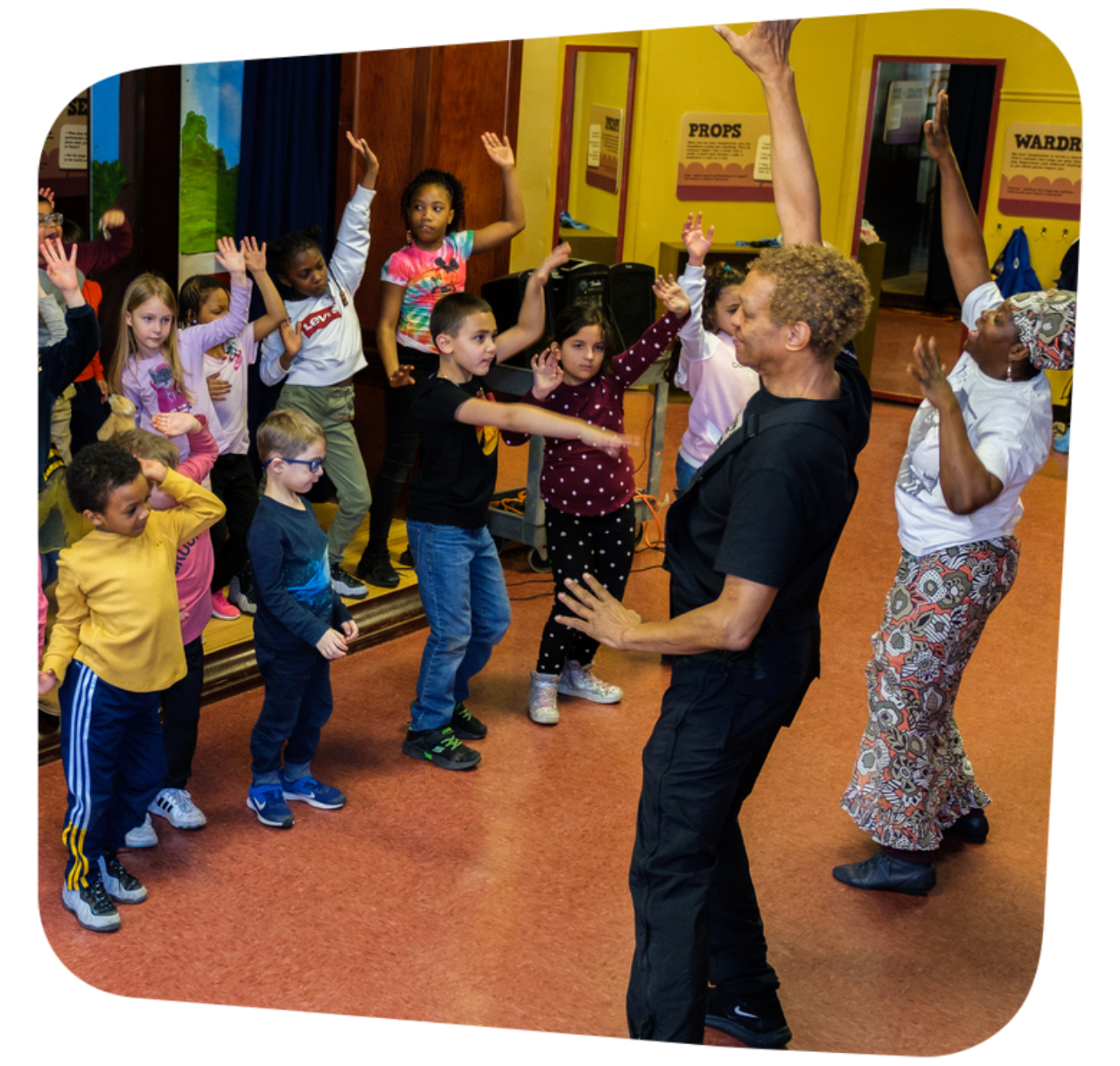 Walter dancing with group of kids