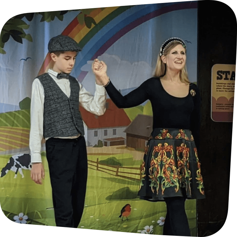 Dawn Daniels dancing with younger student