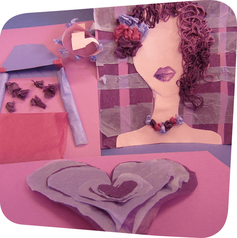 a variety of collages made from mixed media all in shades of purple
